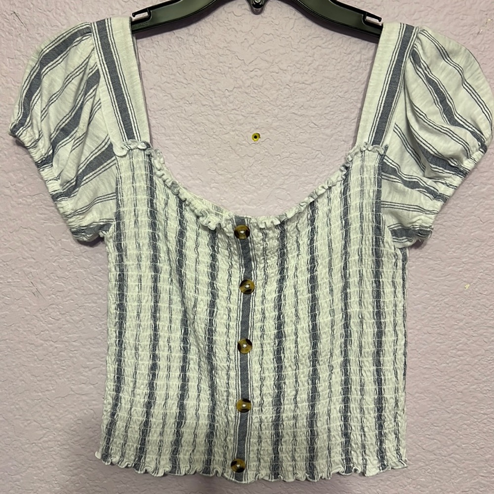 Striped blue and white Mudd top